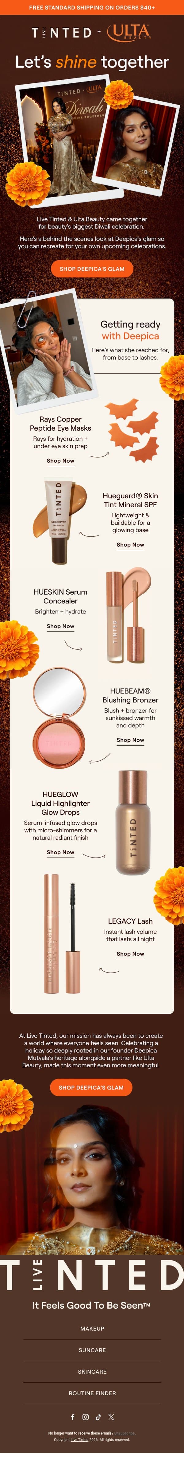 The glow behind Deepica’s Diwali look ✨ email from Live Tinted screenshot