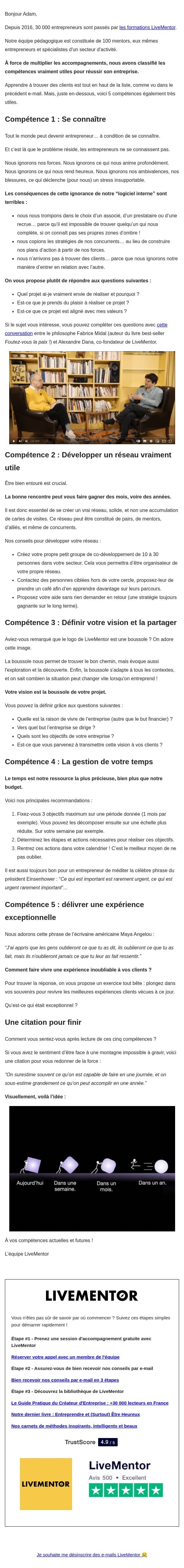 Les 5 compétences les plus utiles pour vivre de son projet email from LiveMentor screenshot