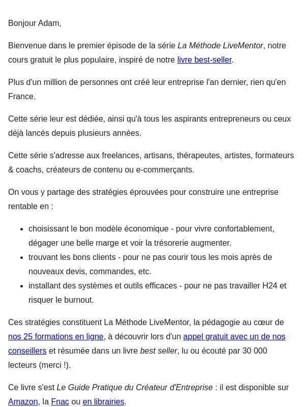8 idées d'entreprise qui marchent email from LiveMentor
