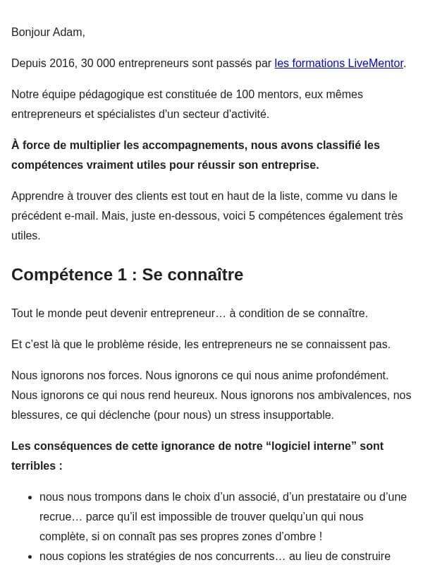 Les 5 compétences les plus utiles pour vivre de son projet email from LiveMentor