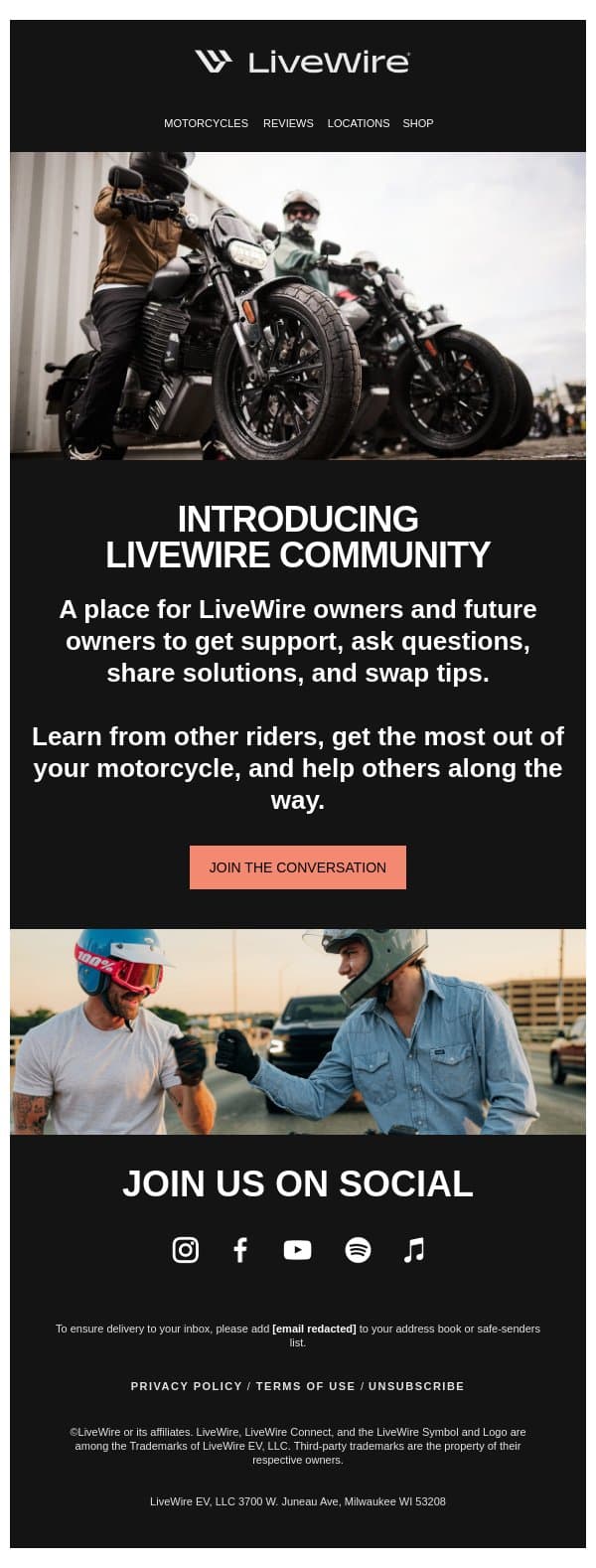 Join The LiveWire Community email from LiveWire screenshot