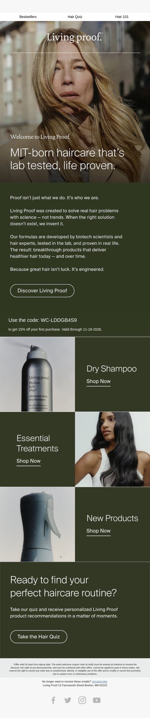Welcome to Living Proof. email from Living Proof screenshot