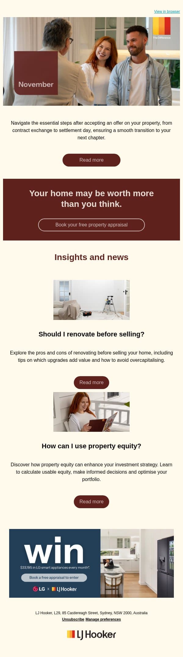 Our November Property Insights email from LJ Hooker screenshot