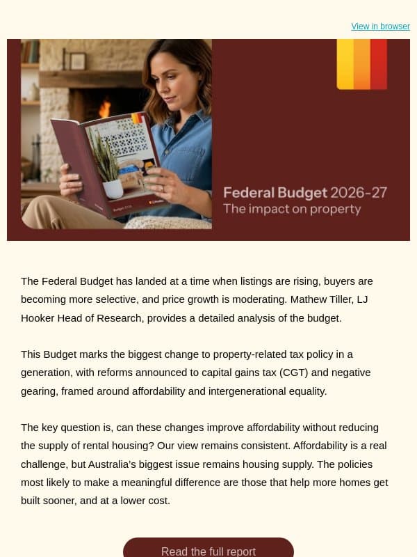 Federal Budget Review 2026-27 email from LJ Hooker