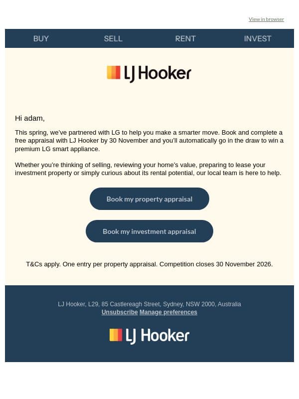 There's still time to win a 100" LG Smart TV email from LJ Hooker