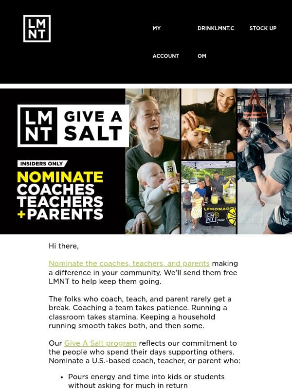 Send LMNT to coaches, teachers, & parents email from LMNT