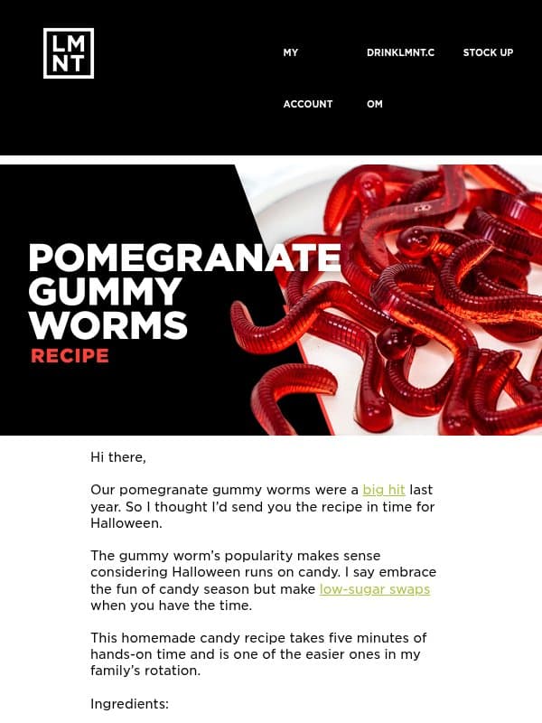 3 ingredients, 1 scary good Halloween recipe email from LMNT