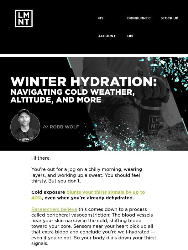 Why do you feel less thirsty in cold weather? email from LMNT