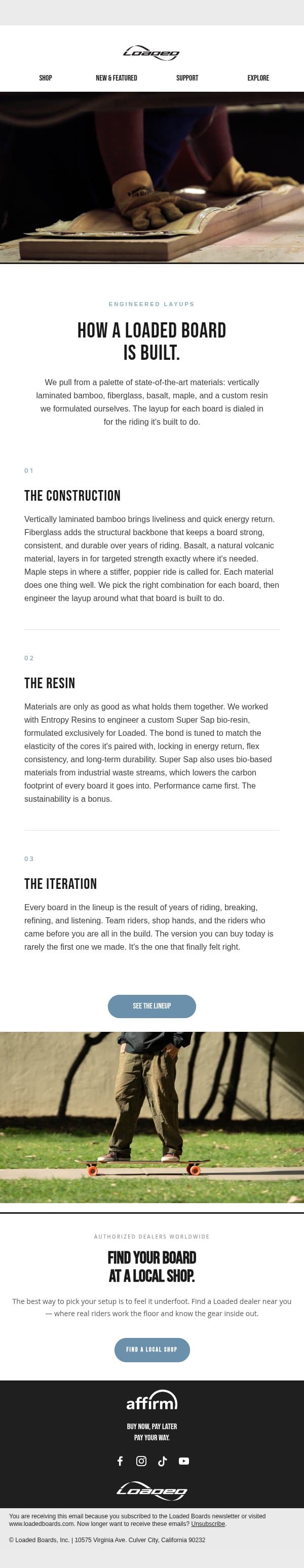 How a Loaded Board is built. email from Loaded Boards screenshot