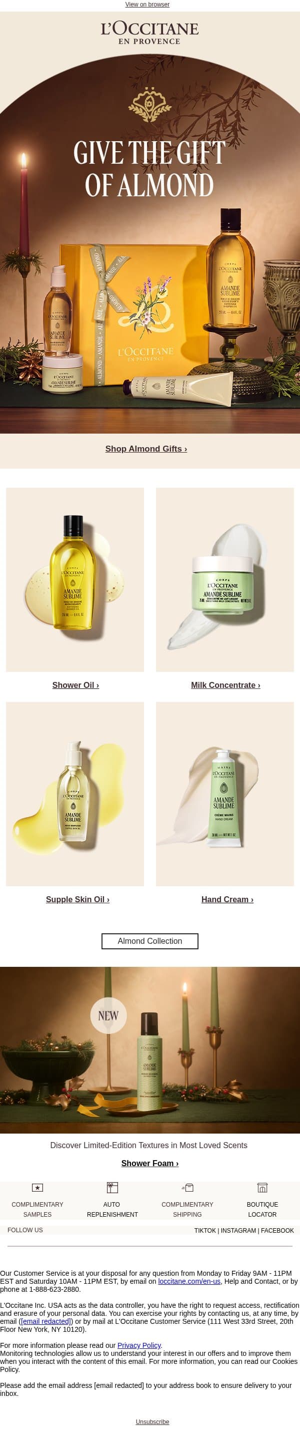 Give Them the Gift of Almond email from L'Occitane screenshot