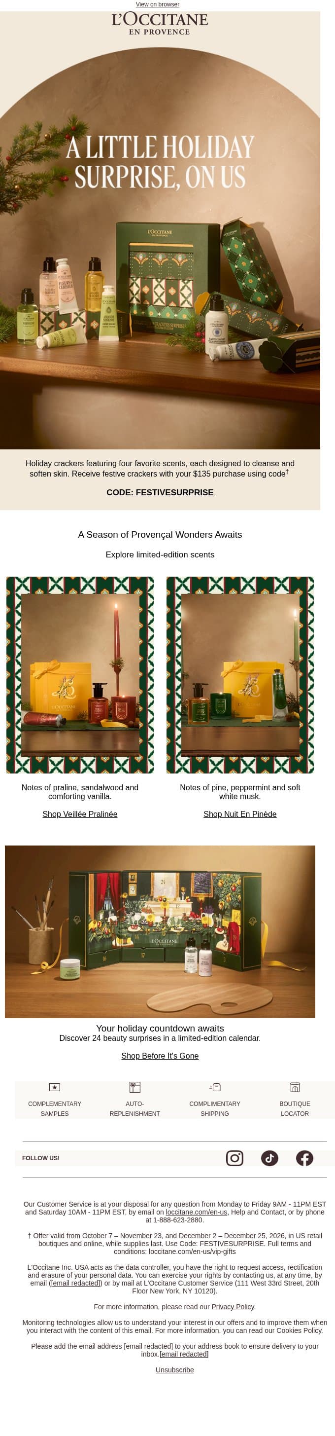 Your Holiday Surprise Awaits email from L'Occitane screenshot
