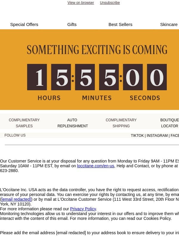 Customer Appreciation is around the corner email from L'Occitane