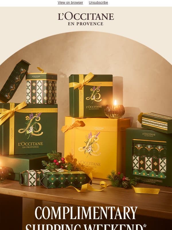 Complimentary Shipping Is Here email from L'Occitane
