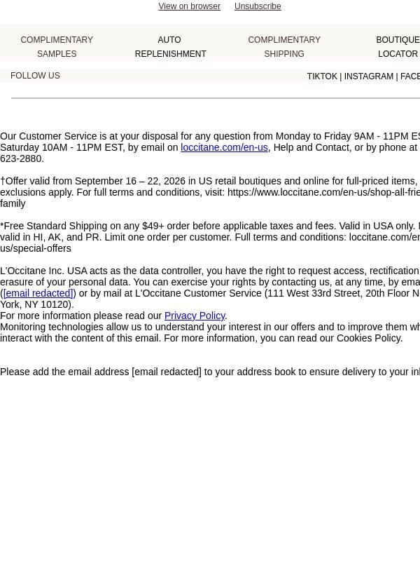 Happy 20% OFF Week email from L'Occitane