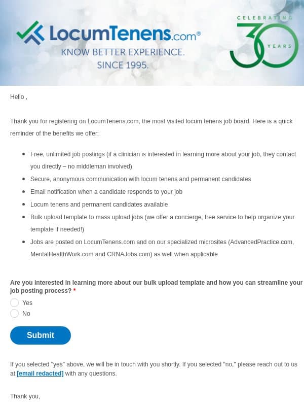 Thank you for registering on LocumTenens.com email from LocumTenens.com