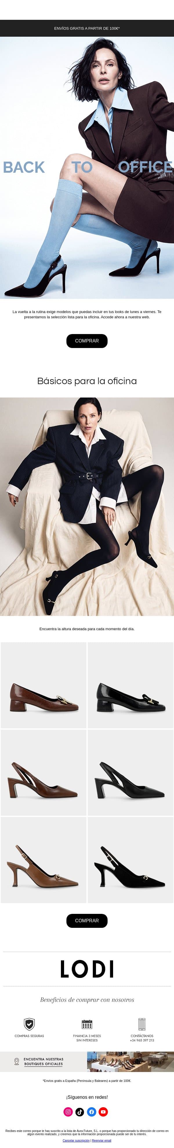 De lunes a viernes. Modelos para la vuelta a la oficina. email from Lodi Shoes screenshot