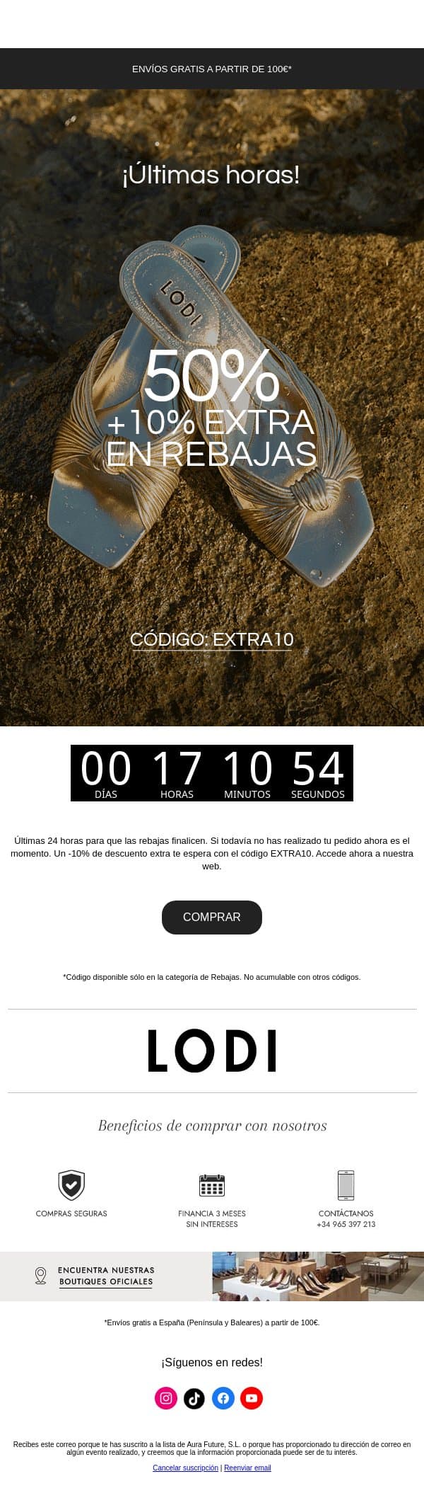 ¡24 h para finalizar! -10% EXTRA en rebajas email from Lodi Shoes screenshot
