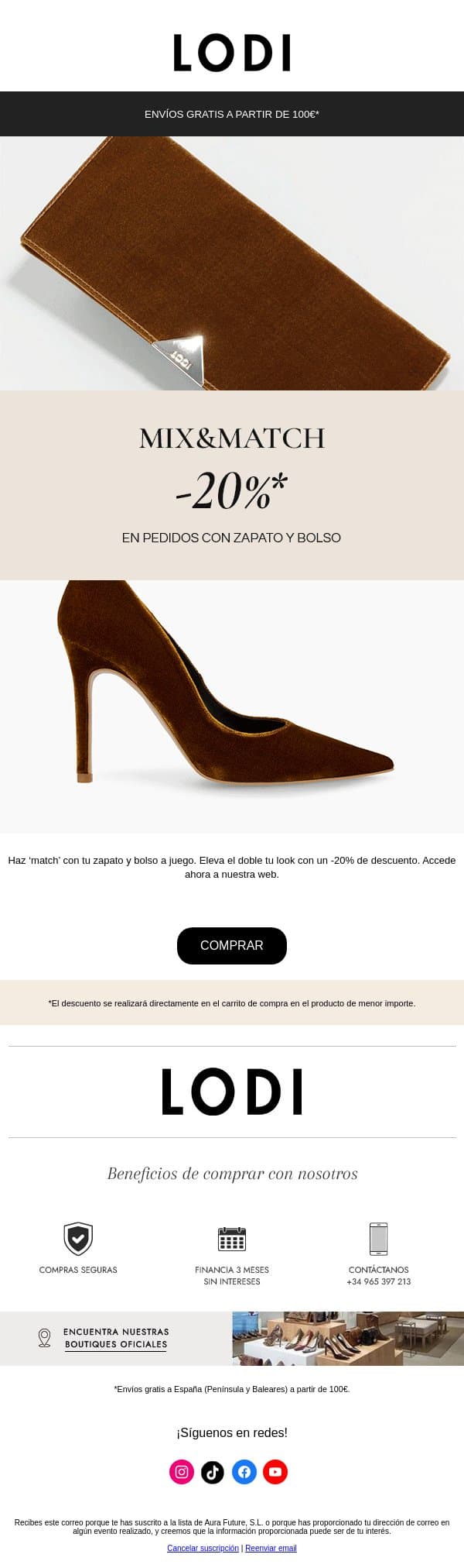 Zapato y bolso a juego con -20% de descuento email from Lodi Shoes screenshot