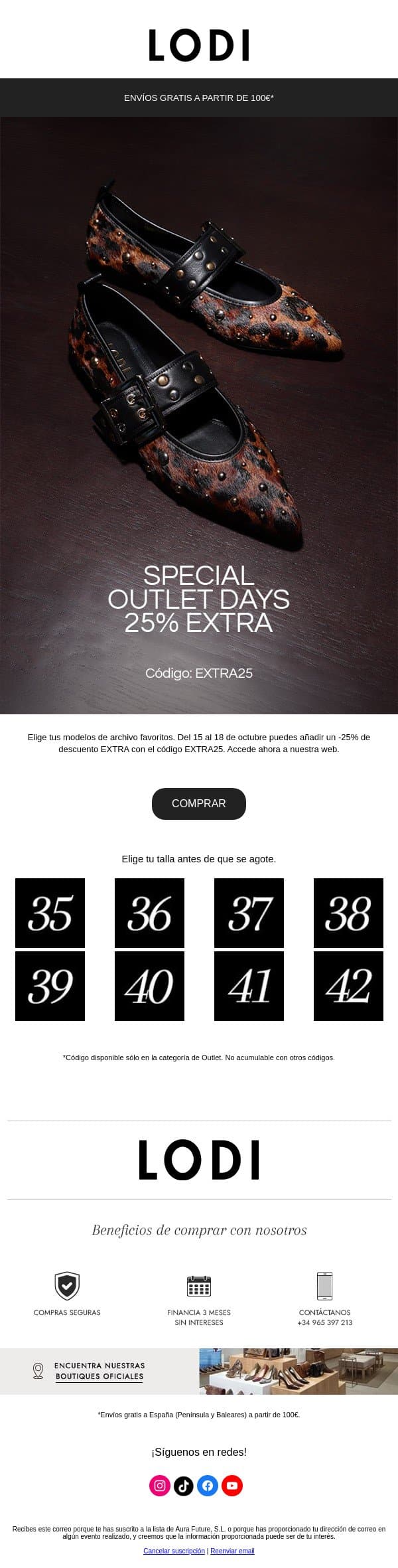 Special Outlet Days -25% EXTRA email from Lodi Shoes screenshot