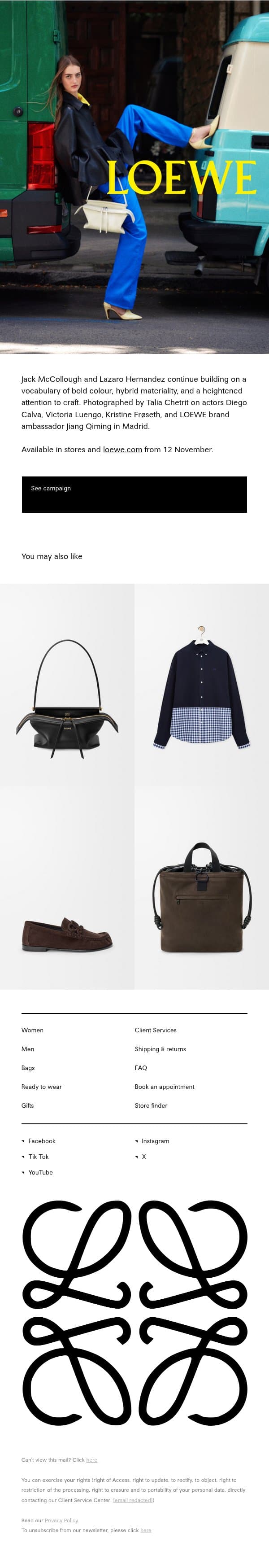 Spring Summer 2027 precollection email from Loewe screenshot