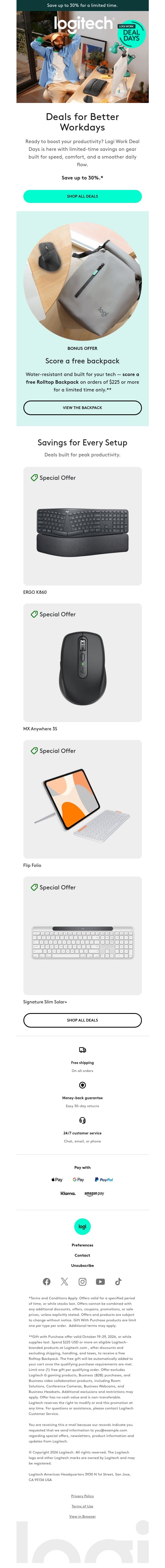Logi Work Deal Days is here email from Logitech screenshot