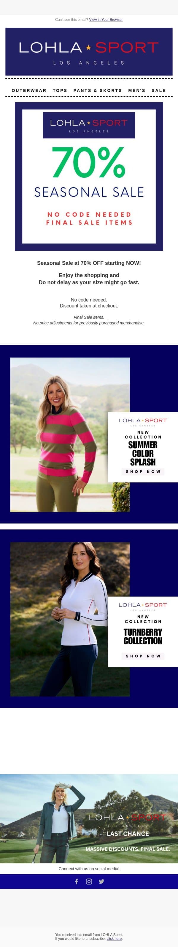 TEED UP ⛳ 70% OFF email from LOHLA SPORT screenshot