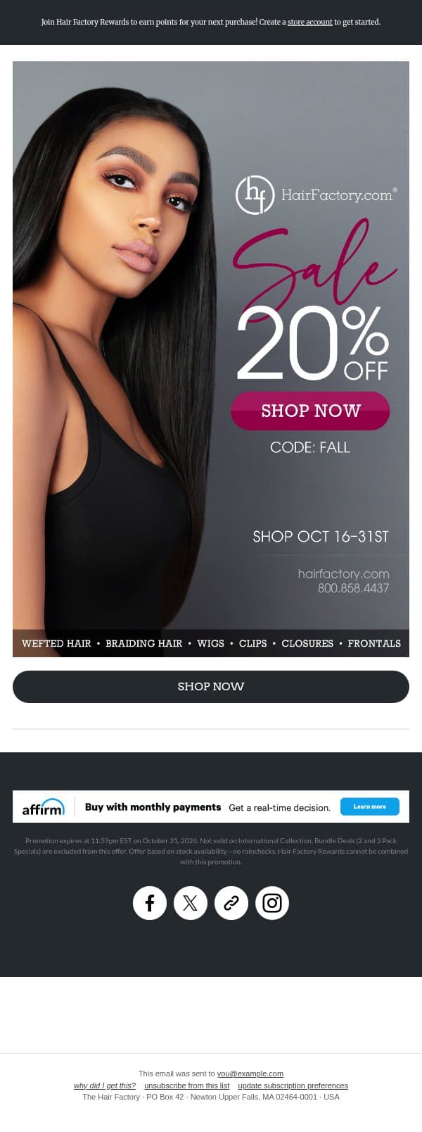 Last Chance⏰20% Off Perfect Hair email from LOHLA SPORT screenshot