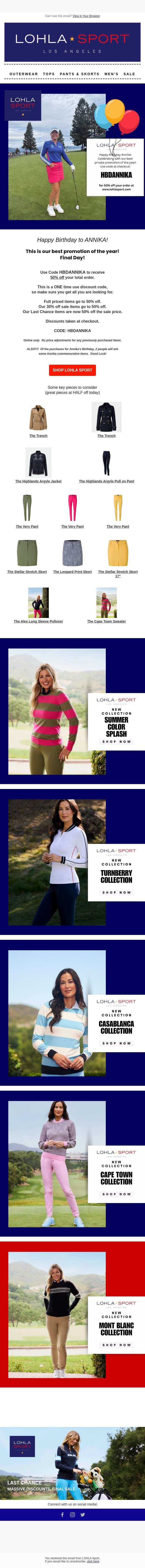 π Final Day to Celebrate email from LOHLA SPORT screenshot