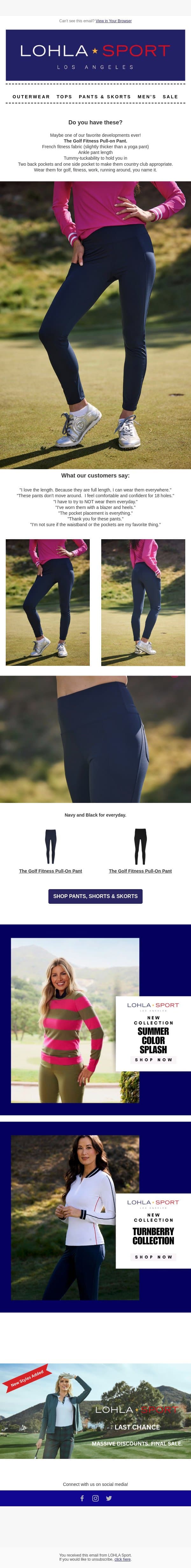 ✅ The Golf Fitness Pull-on Pant email from LOHLA SPORT screenshot