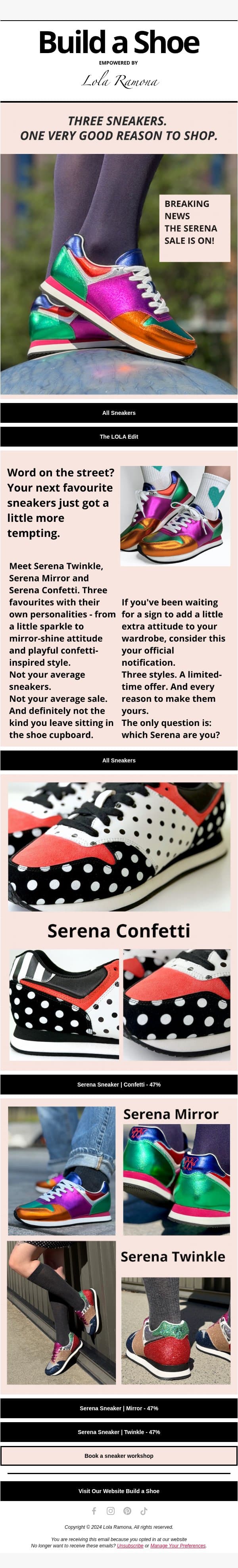 THE SERENA SALE IS ON! email from Lola Ramona screenshot
