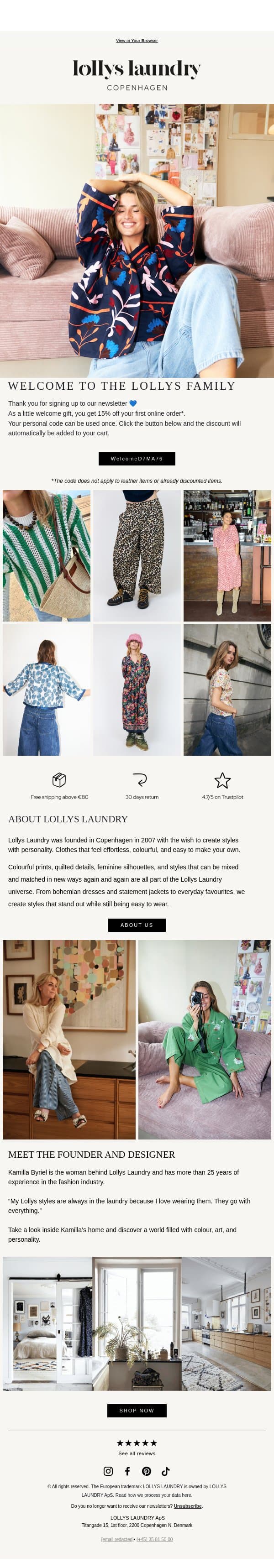 Welcome to Lollys Laundry π email from Lollys Laundry screenshot