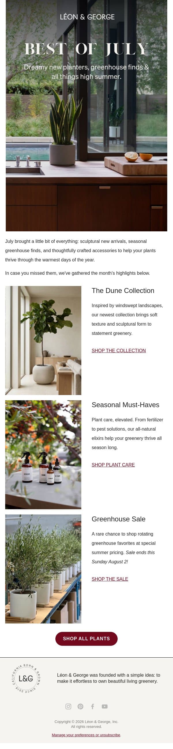 Open for July Highlights email from Léon & George screenshot