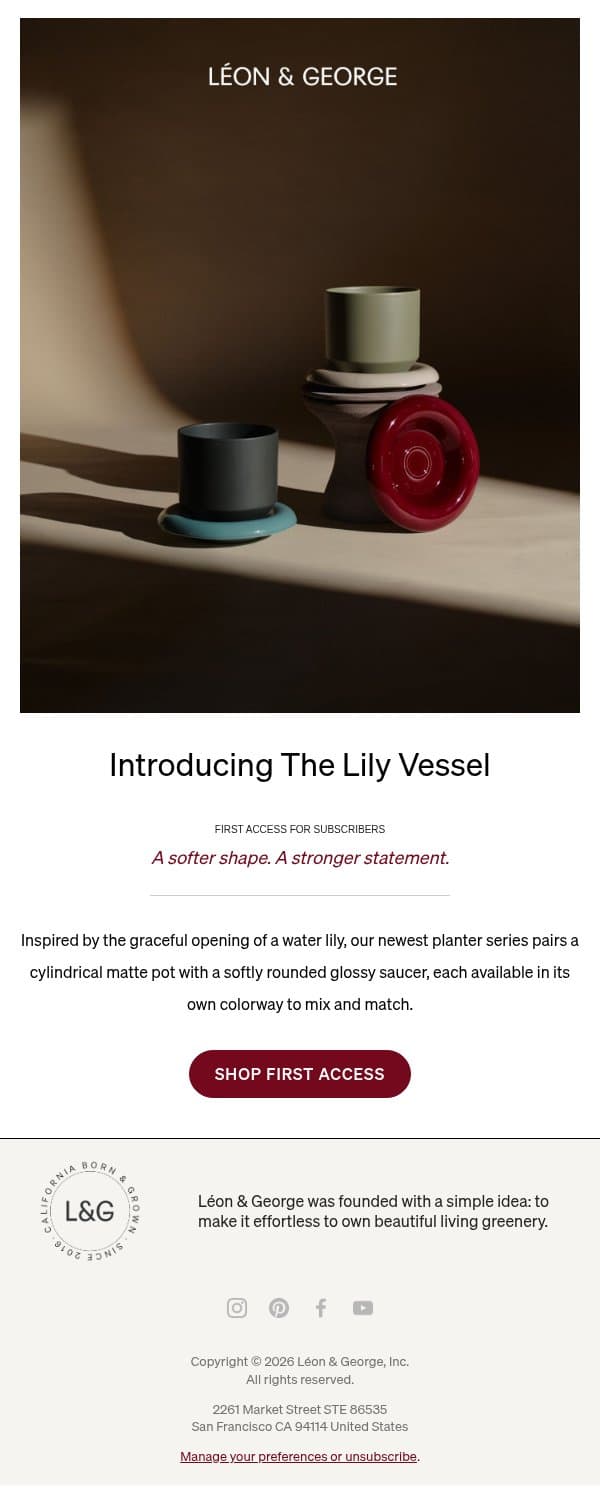 New: The Lily Vessel email from Léon & George screenshot