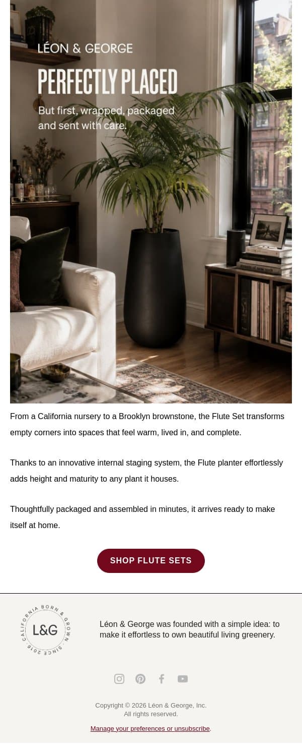 Perfectly Placed, from California to Brooklyn email from Léon & George screenshot