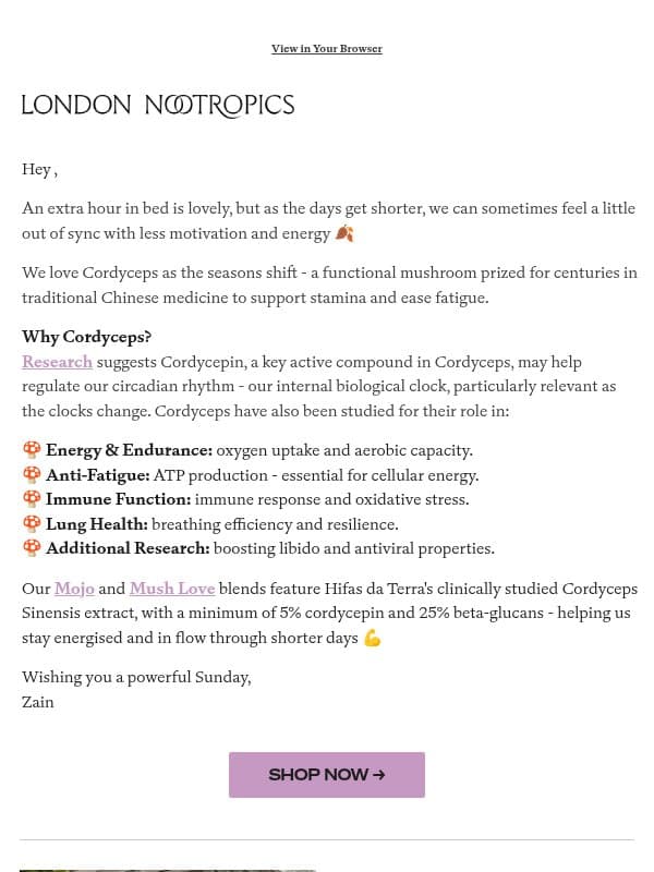 Cordyceps for shorter days 🍄 email from London Nootropics
