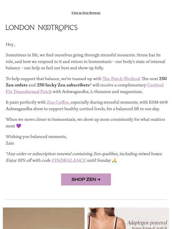 Complimentary Cortisol Fix Patch 💜 email from London Nootropics