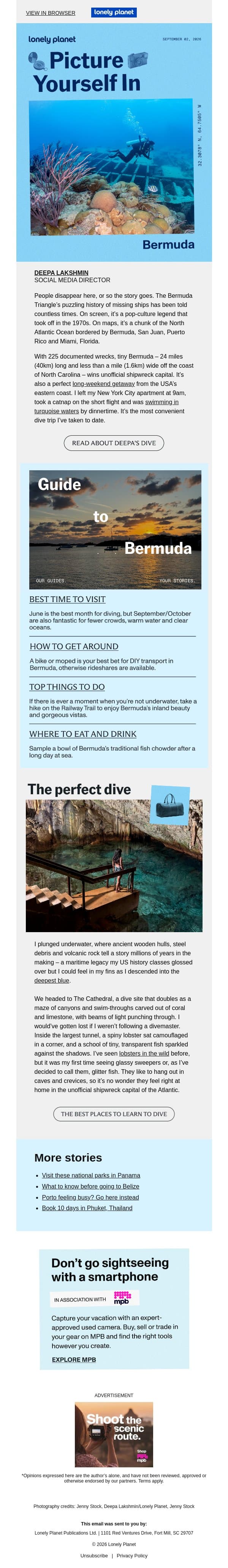 Dive into Bermuda email from Lonely Planet screenshot
