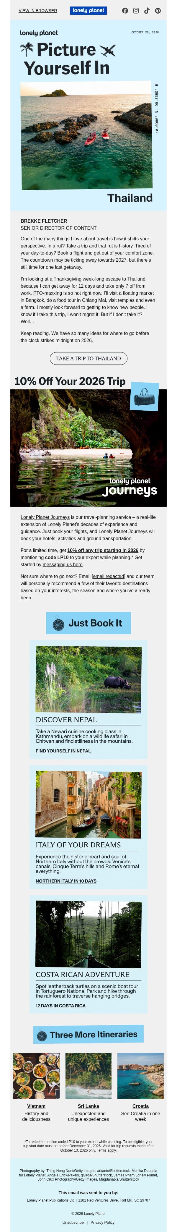 Never Too Late to Get Away email from Lonely Planet screenshot