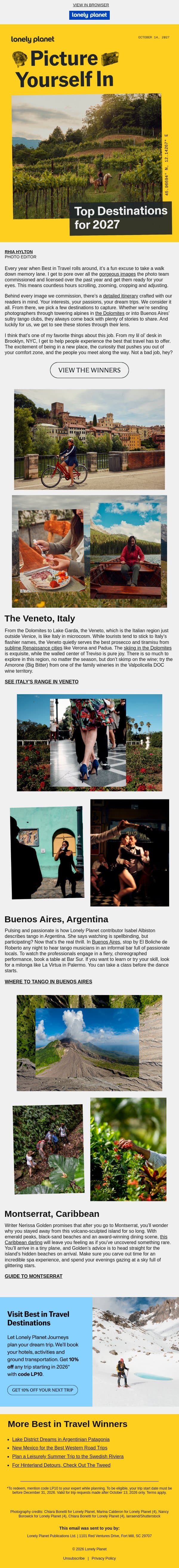 Photographs That Make Us Want to Travel email from Lonely Planet screenshot