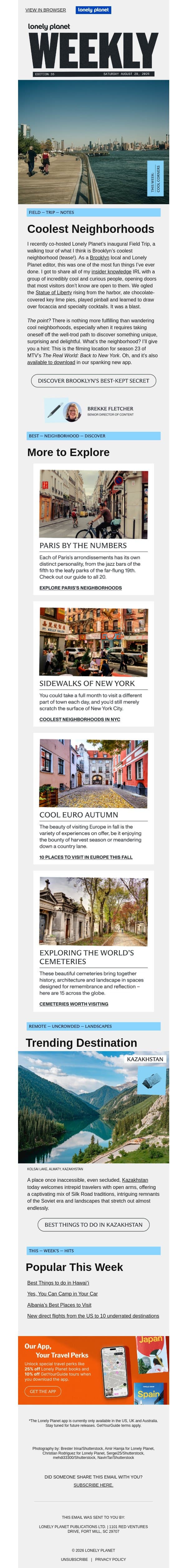 Must-Visit Neighborhoods We Love email from Lonely Planet screenshot