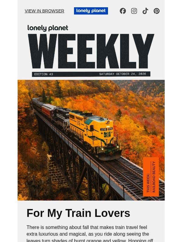 23 Train Trips to Take This Fall email from Lonely Planet
