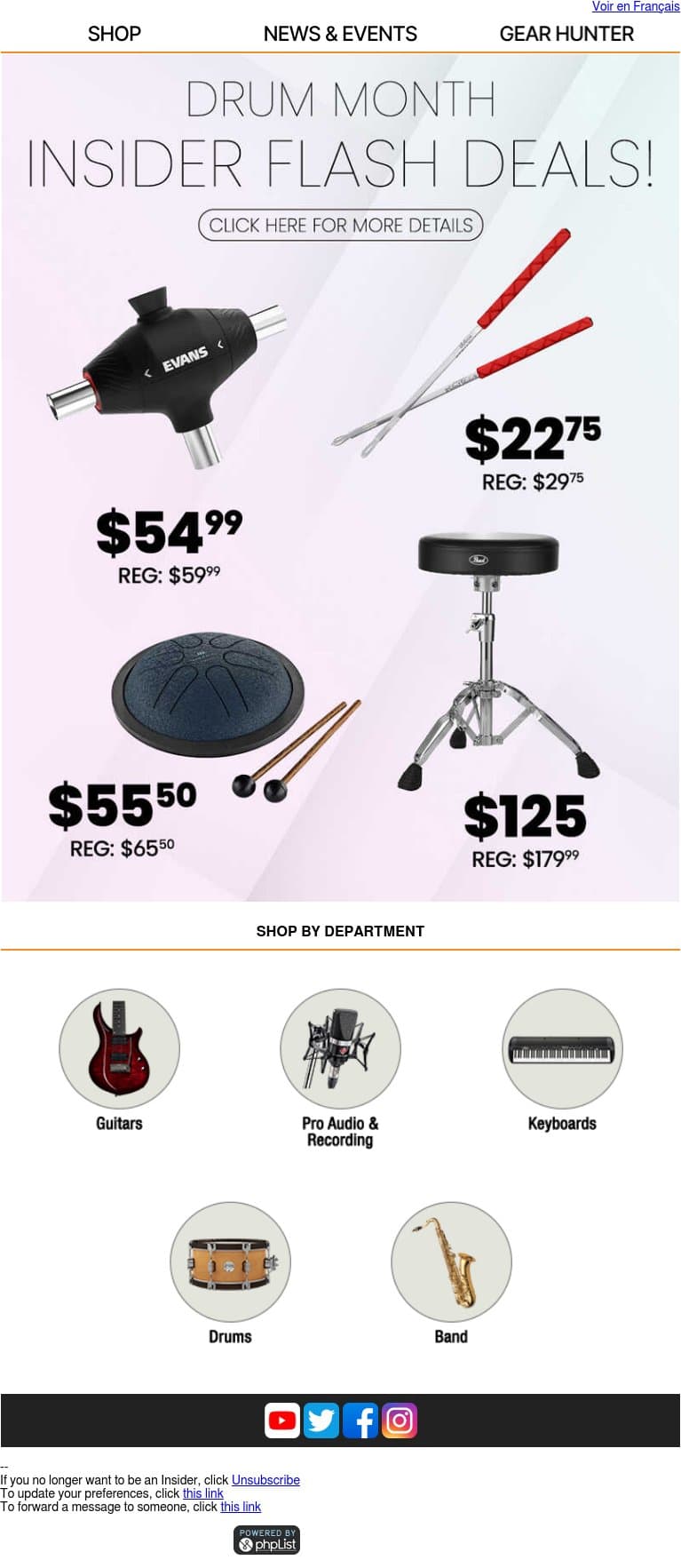 Exclusive Insider Flash Deals for Drum Month – May 11 – 17 ONLY email from Long & McQuade screenshot