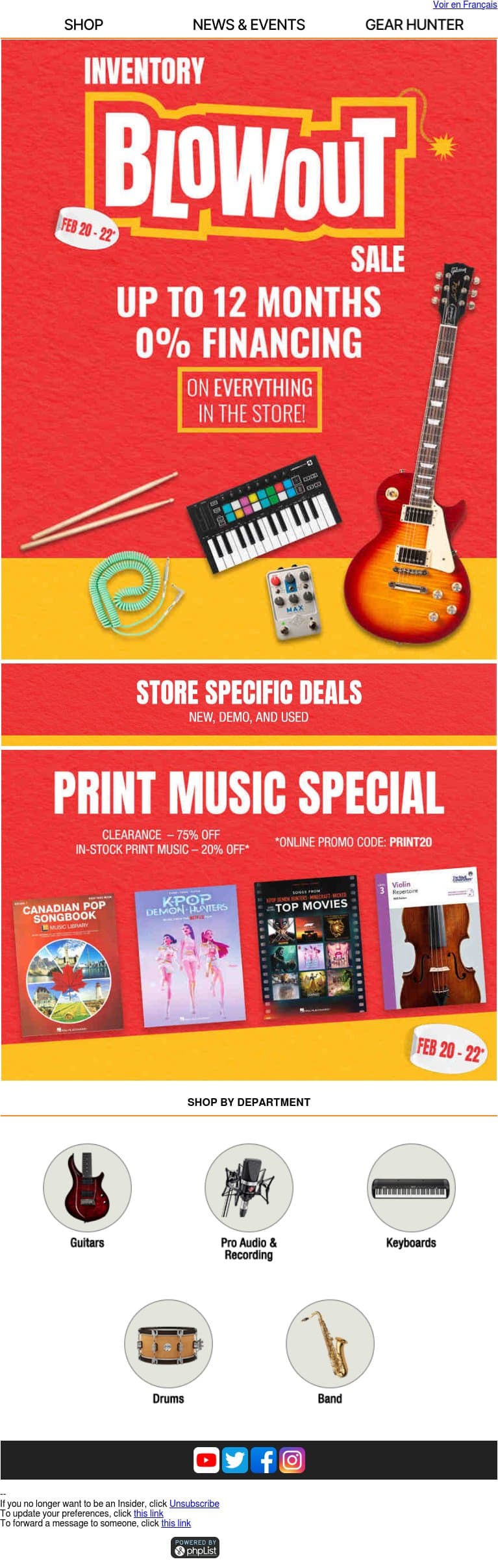REMINDER: The Long & McQuade Inventory Blowout Sale is BACK! email from Long & McQuade screenshot
