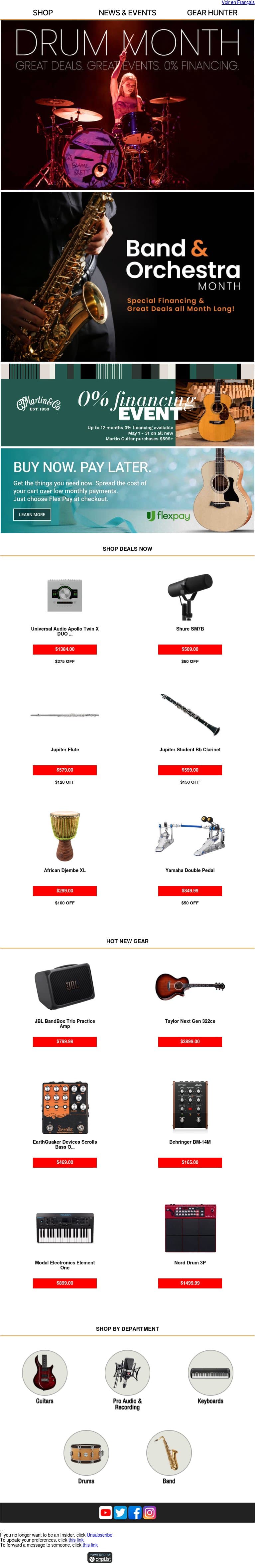 Drum Month & Band Month Continue at Long & McQuade! email from Long & McQuade screenshot