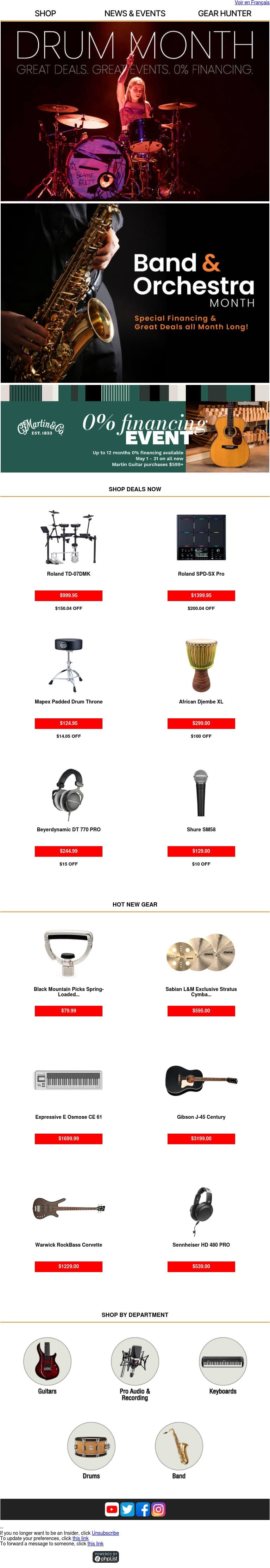 May is Drum Month & Band Month at Long & McQuade! email from Long & McQuade screenshot