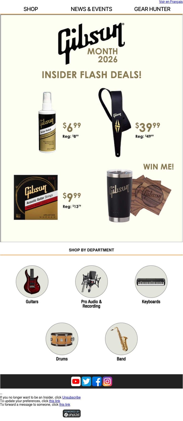 Insider Flash Deals for Gibson Month at Long & McQuade! email from Long & McQuade screenshot