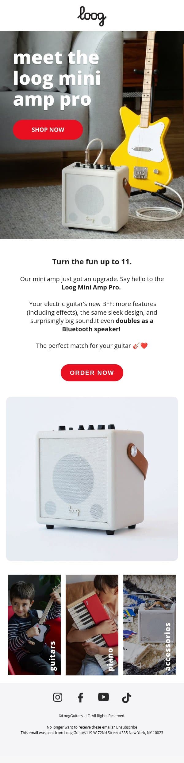 Introducing the new Loog Mini Amp Pro 📻❤️ email from Loog Guitars screenshot