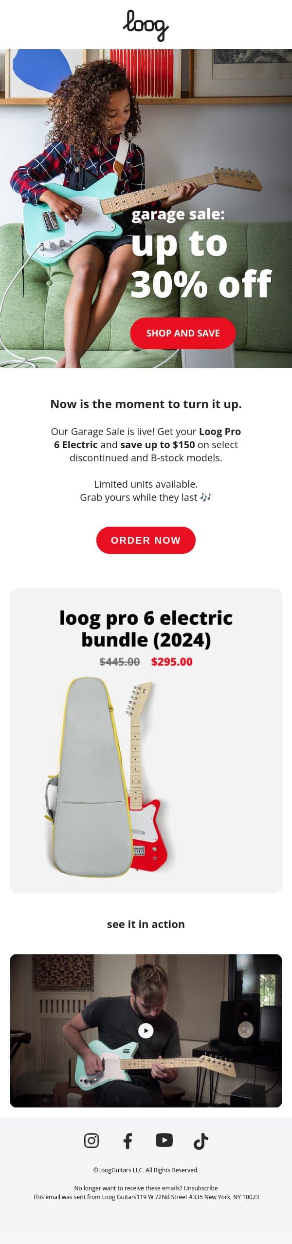 Garage Sale is live 🎸 email from Loog Guitars screenshot