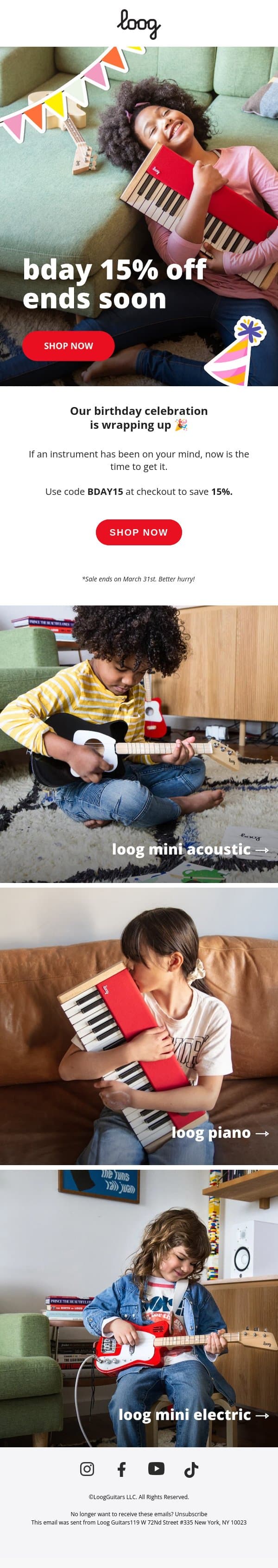 Almost over β°π email from Loog Guitars screenshot