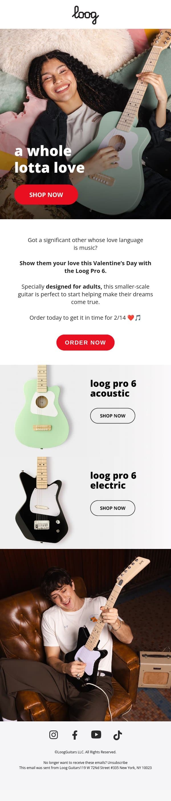 A Valentine’s Day gift that sounds just right 🎶❤️ email from Loog Guitars screenshot
